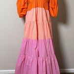 New STAUD Meadow Dress Orange Pink Colorblock Tiered Maxi Size S Photo 0