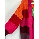 Anthropologie FARM RIO Sweater Cardigan Striped Rainbow Knit Puff Sleeve Open Front Photo 4
