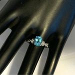 10K SOLID WHITE GOLD BLUE TOPAZ & DIAMOND RING (7.25) Photo 5