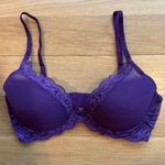 Natori  Bra Feathers Plunge Purple Lace Balconette NWOT 34DD Photo 1