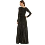 Mac Duggal  Size 16 NEW Black Gold Long Sleeve Faux Wrap A Line Gown 49088 NWT Photo 3