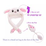 Funny Bunny Plush Hat with Moving Ears Cute Gift for Women & Girls White Photo 2