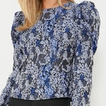 Tuckernuck Hyacinth House Blue Jacquard Priscilla Puff Sleeve Top Shirt Long Sleeve Blouse Photo 0