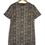 ZARA Woman Snakeskin Textured Short Sleeve Round Neck Shift Dress Brown XS Photo 0