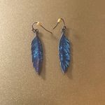 Light Blue/Green Feather Dangle Earrings, Hook Backing Blue Photo 2