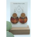 Handmade Orange Brown Yellow Plaid Wood Lightweight Dangle Fall Autumn Earrings Photo 2
