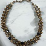 Vintage 3 Strand Gold Tone Beaded Choker Necklace Blue Beads Photo 0