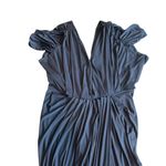 Pia Gladys Perey Dionne Dress Stretch Grey Gathered High Slit Fitted Size Large Gray Photo 3