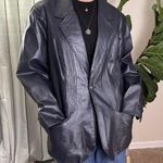 Dark navy leather blazer with a vintage vibe and gorgeous details Blue Size XXL Photo 5