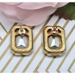 None Gold Tone & Purple Crystal Rectangle Statement Stud Earrings Prom Formal Event Photo 4