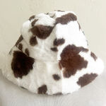 Faux Fur Cow Print Bucket Hat Brown NWOT Boutique Western Coastal Cowgirl Photo 0