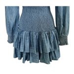 Michael Kors  Cotton Chambray Smocked Dress Blue Denim Ruffled Long Sleeve Sz XS Photo 8