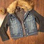Miss Me Cropped Denim and Sweater Jacket with Removable Faux Fur Collar Size S Photo 4