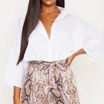 Pretty Little Thing Brown Snakeskin Print Ruched Tie Waist Short Size 12 Large Photo 0