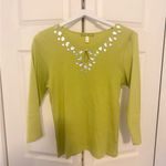 Sigrid Olsen  Green Mother of Pearl Keyhole Long Sleeve T-Shirt 3/4 Sleeve Size L Photo 1