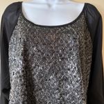 American Glamour Badgley Mischka Sequin Top Blouse Black Sheer Long Sleeves XL Photo 1