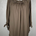 Wishlist  Chocolate Brown Top Blouse L Flowy Tunic Neutral Peasant Off Shoulder Photo 0