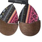 & Other Stories New NWT Wooden Fabric Covered Boho Aztec Dangle Earrings Pink Black Multicolored Photo 2