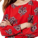 Loft Bloom Cuffed Shirtdress Size 18 plus Crimson Fire red Color floral dress Photo 2