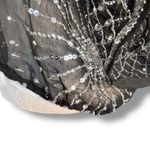 Vintage 80s Swee Lo Black Top Silk Sequin Beaded Metallic Tie Neck Sheer Blouse Photo 2