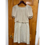 Paul Stuart Silk Chiffon & Tweed Dress Beige Cream Puff Sleeve Size S Photo 7