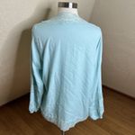 Soft Surroundings Top Womens Medium Mint Blue V Neck Lace Trim Long Sleeve Photo 7