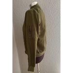 Army Green Satin Bomber Jacket Womens Size Medium Trucker Photo 3