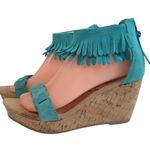 Minnetonka Aqua suede fringe Nicki wedge sandals Photo 1