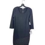 Spense Women’s Black Studded Hem Dress Size 8 NWT Scoop Neck 3/4 Sleeve Sheath Photo 2