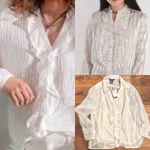 George ME NWT By Mark Eisen IVORY Long Sleeve ruffled Button Down shirt xL White Photo 1