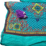 HEMANT & NANDITA Turquoise Floral Boho Chic Silk Tunic Mini Dress Medium Blue Photo 2