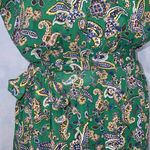 DR2 Green & Blue Paisley Short Sleeve Double V Above Knee Casual Chiffon Dress L Size L Photo 8