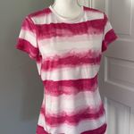 Lands End Shirt Womens Small Pomegranate White Striped Gradient Athletic Tee Pink Photo 0