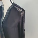Madison Marcus  Black Silk & Lace Button Down Top Leather Trim XS Photo 2