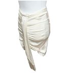 Oh Polly NWT Mini Skirt Women’s 4 Ivory Satin Ruched Bodycon Tassel Belt Party Photo 2