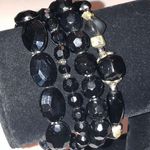 Black Silver Tone Beaded Retro Boho Stretchy Bracelets Photo 0