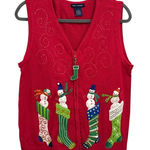 Vintage Holiday Ugly Christmas Sweater Zip Up Vest Size Women's Medium Red Photo 0