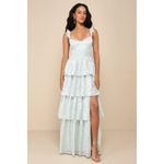 Lulus NWT  Stunning Glory Sage Green Floral Jacquard Tiered Maxi Dress Party Sz M Photo 0