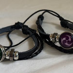 Black Leather Bracelets with Green and Purple Accents Photo 0