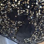 Mac Duggal Black and Gold Sequined Wrap Over Butterfly Sleeve Draped Gown Sz 6 Photo 8