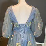 Women’s Blue Prom Party Dress Embroidered Flowers Butterflies Corset Back Size 4 Blue Photo 4