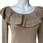 LAUREN Ralph Lauren Silk Blend Gold Metallic Ruffle Neck Trim Sweater Size L Photo 10