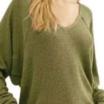 Free People NWT  Santa Clara Thermal Waffle Knit Cotton Top Size M Green Furngull Photo 0
