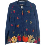 Tiara International Cardigan Fall Harvest Sweater Blue Embroidered Pumpkin S Photo 0
