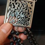 Silver tone long square pendent chain necklace Photo 7