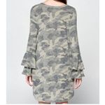 ‎Ruffled Bell Sleeve Camo Dress Green Photo 8
