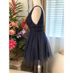 Mac Duggal  Glitter Rhinestone Tulle Mini Dress in Midnight Blue Photo 6