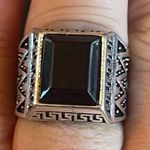 Vintage black resin S925 antique silver ring size 8 Photo 8