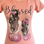 None Blessed Studded Bling Bling Top Short Sleeve Pink Mom Daughter Print New Photo 5