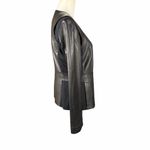 DKNY  Lamb Leather Jacket Women’s 10 Black Panel V-Neck Full Zip City Chic Photo 3